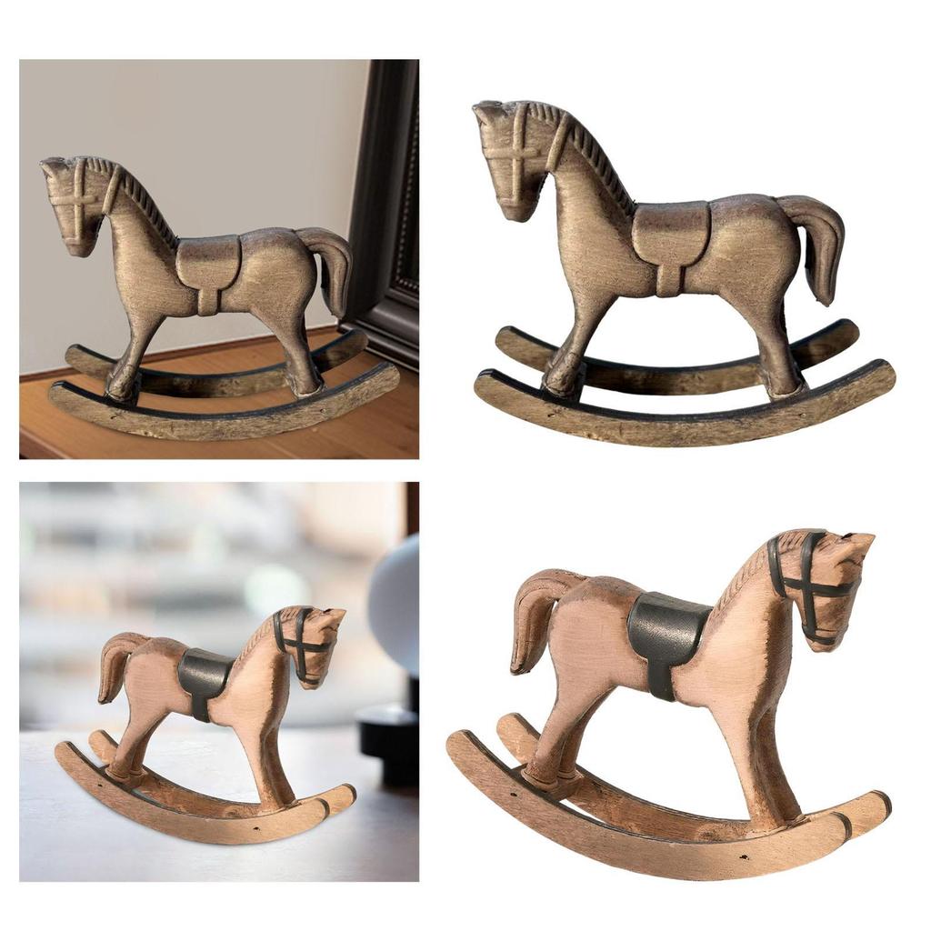 Vintage Wooden Rocking Horse Decor Collectible Retro Decoration Rocking Horse Figurine Wooden Horse Statue for Shelf Bedroom