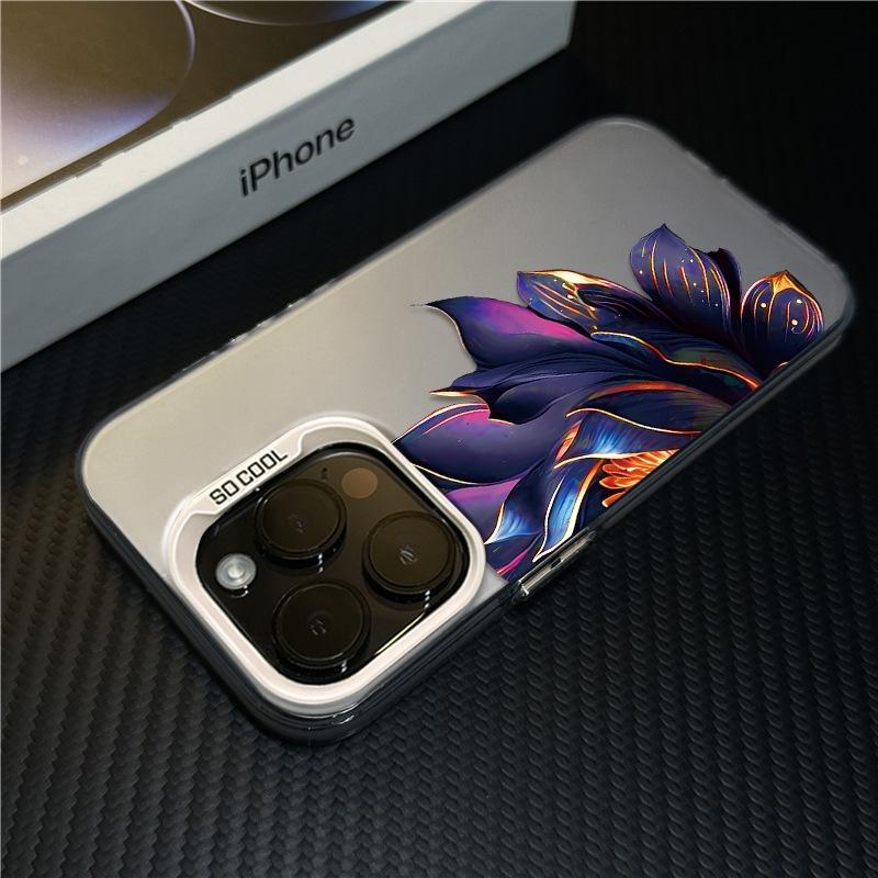 Purple lotus applies to Apple 16promax mobile phone case 15 anti-drop iPhone14 protective case 13 creative personality
