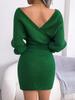 Svetrové šaty s výstřihem do V a křížením, jednobarevné, elegantní, s dlouhým rukávem, bodycon, volné šaty, ležérní netopýří šaty
