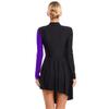 Womens  Mock Neck Color Block Long Sleeve Leotard Dress Side Split Asymmetrical Hem Dance Dresses