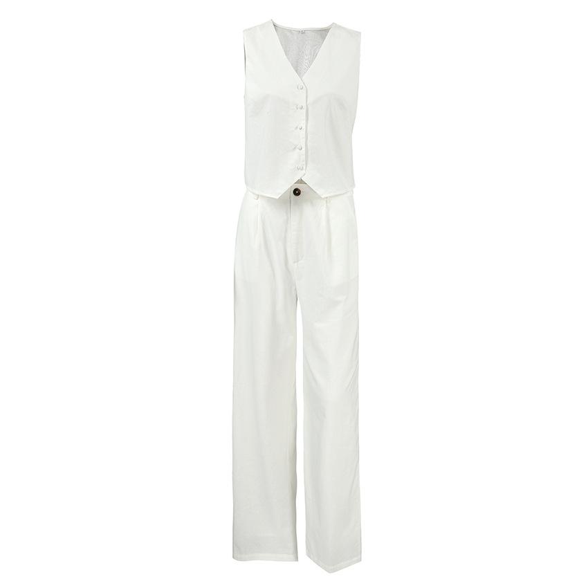 1116 autumn cotton and linen white suit vest trousers two-piece set femininity European and American commuter women's ramie suit