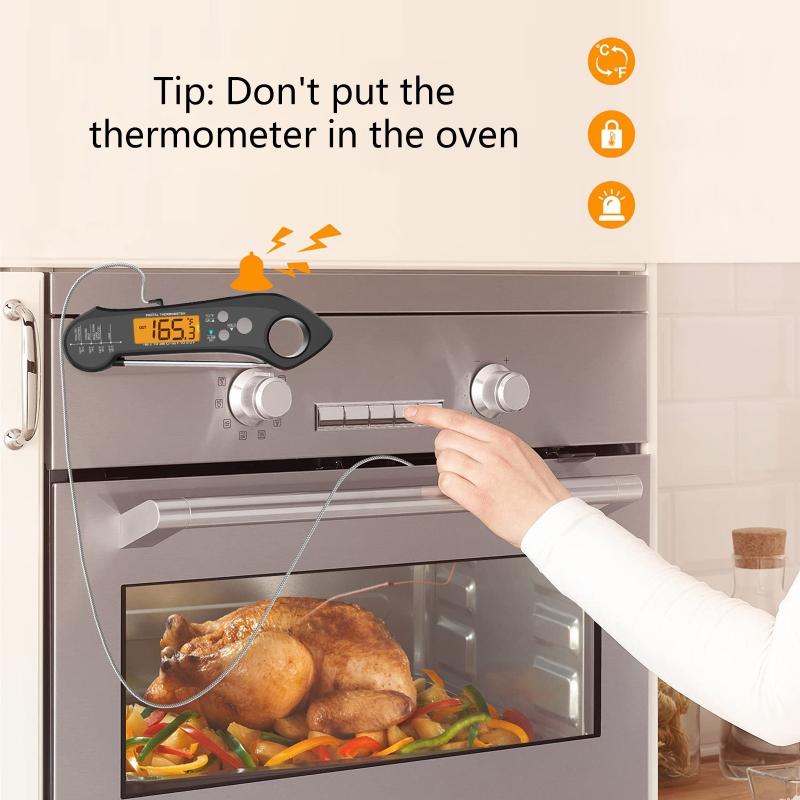 Digital Thermometer with Dual Probe Waterproof Food Thermometer for Cooking Baking High Accuracy Foldable Thermometer