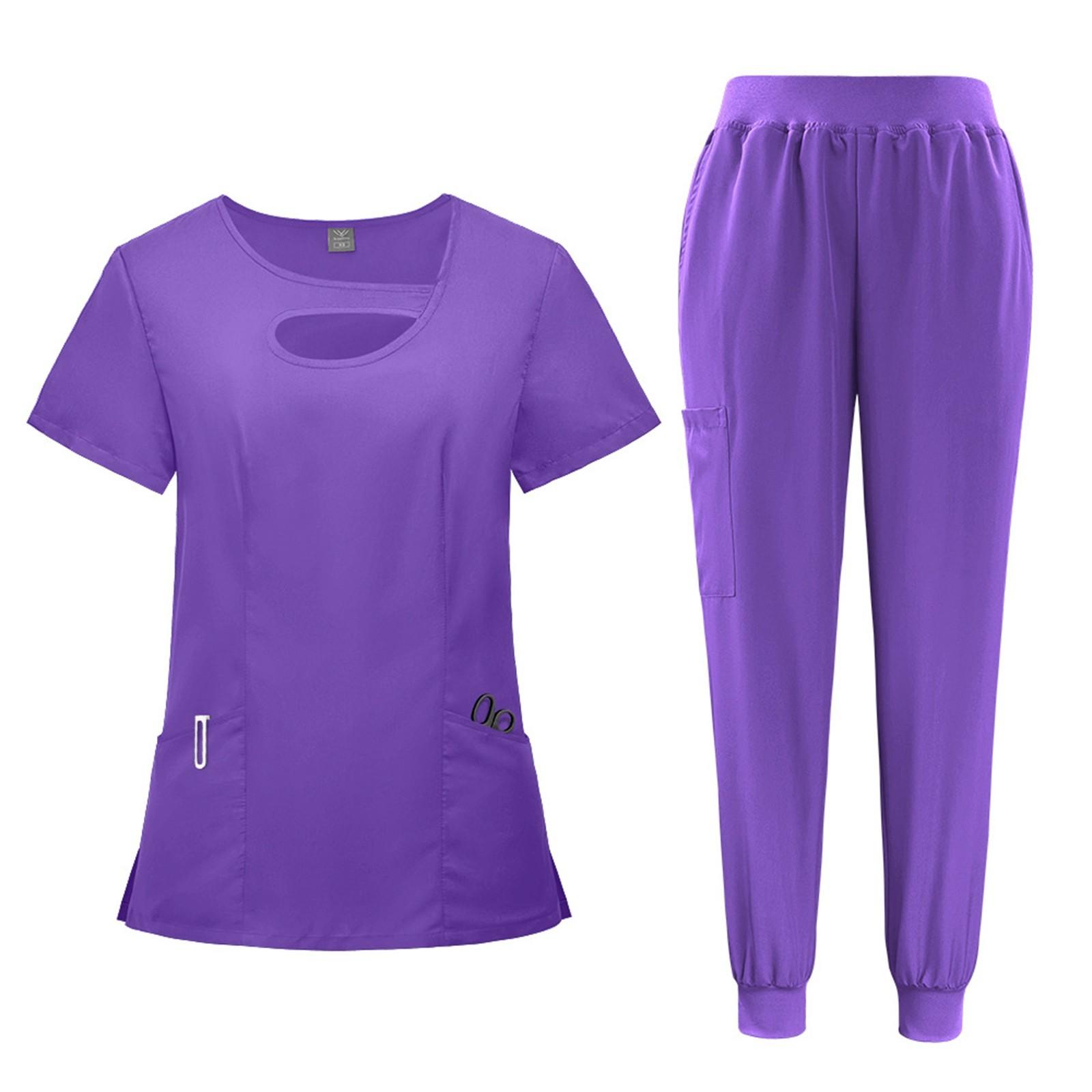 

Women s Uniform Quick-drying Fabric Color V-neck Double Pocket Short-sleeved Trousers Suit Dry- Work Clothes XXL