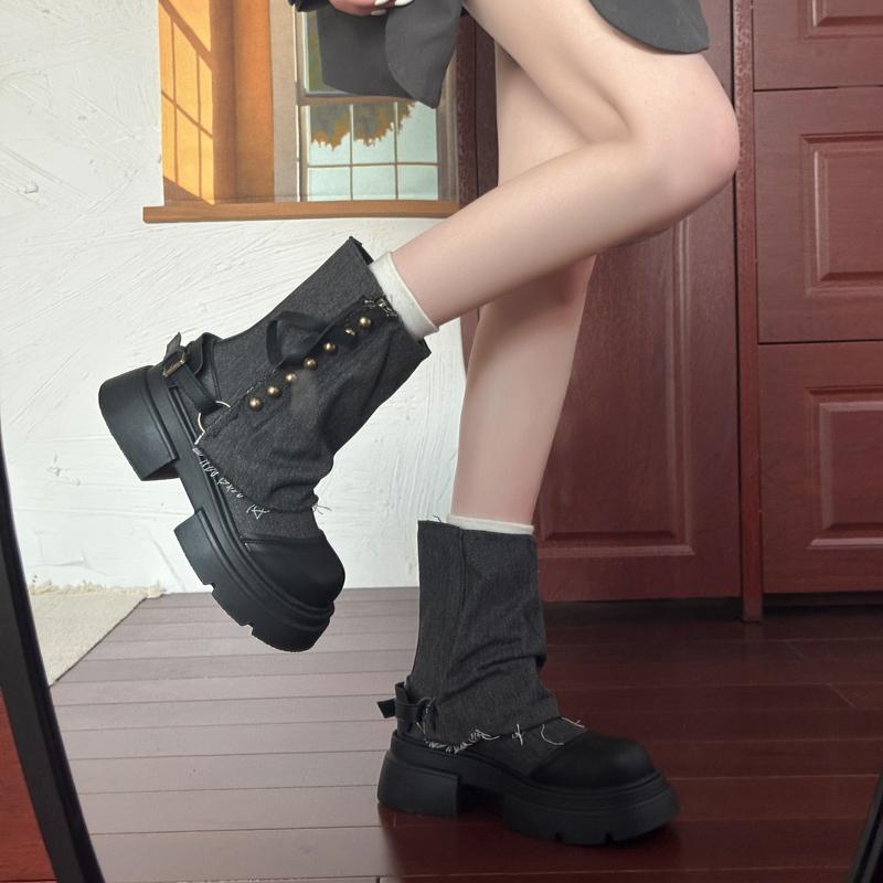 Fashion Fashion Chunky Women Ankle Boots Designer Platform Heel Shoes Autumn Winter Denim Short Booties Zapatos De Mujer