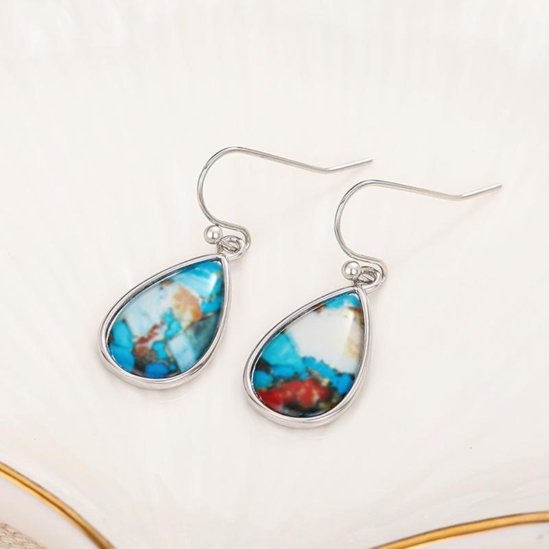 Silver Plated Oyster Turquoise Teardrop Drop Earrings, Natural Stone Boho Earrings for Women