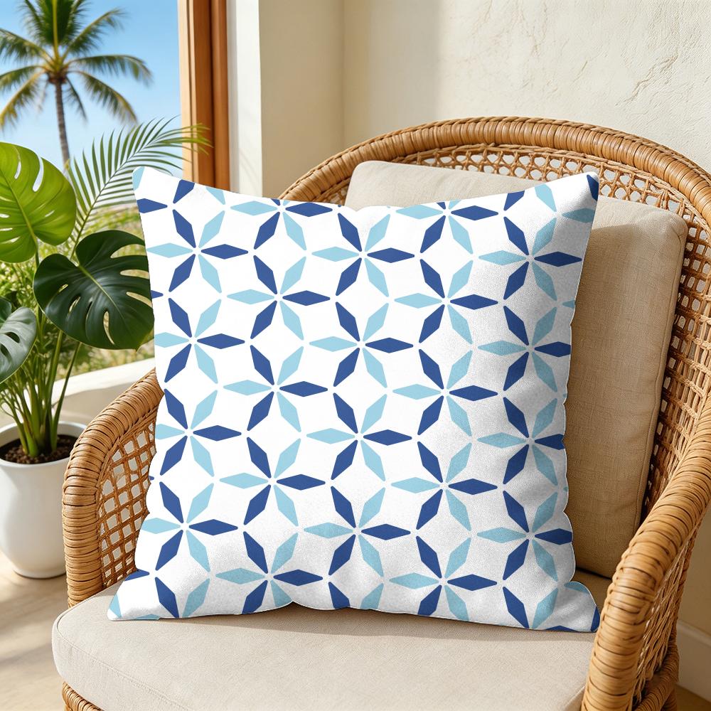 Blue And White Geometric Pillow Case Double-Sided Plush Sofa Cushion Covers Organic Breathable Invisible Zipper