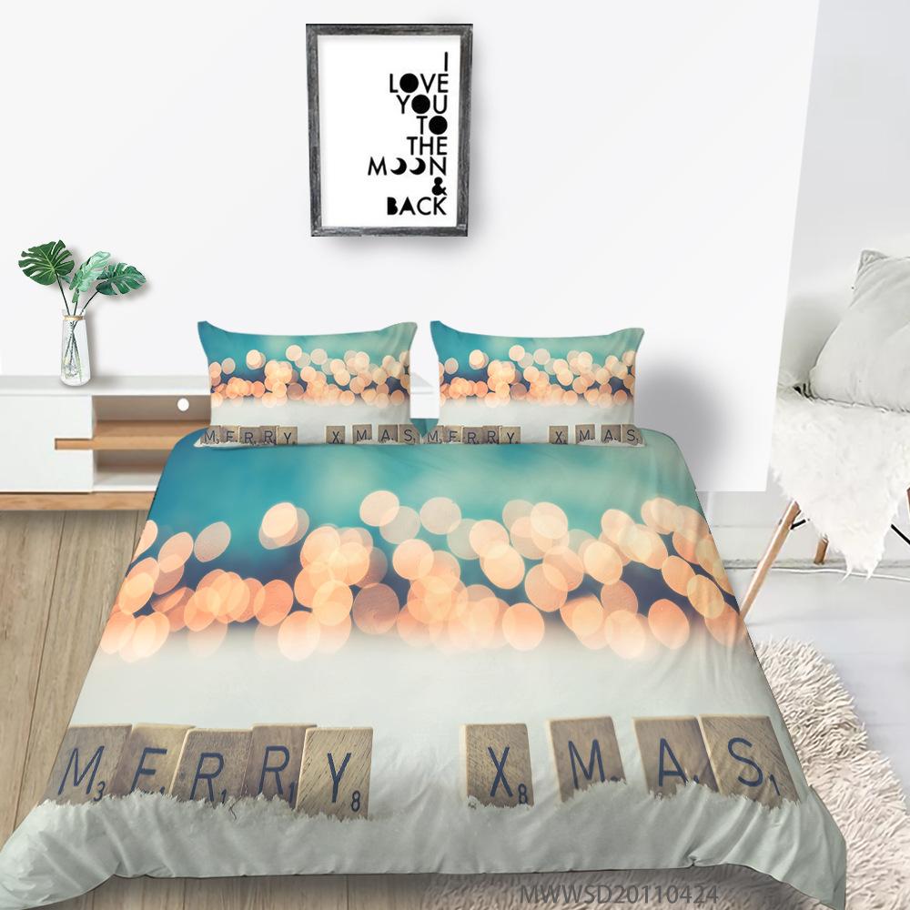 Polyester 3D Digital Printing Quilt Cover Pillowcase Three-Piece Christmas Gift