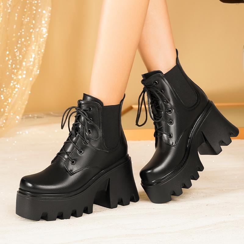 Damen Winterstiefel High Heel Plateau Damen Stiefeletten Mode Naturwolle Warm Damen Booties