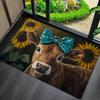 Farm Cow Sunflower Vintage Frame Print Door Mat Rustic Animal Pattern Indoor Entrance Home Floor Decor