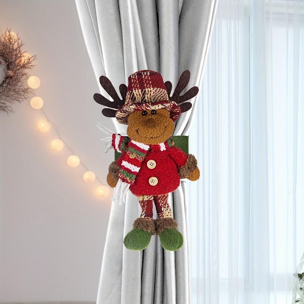 1pc of Christmas retro checkered curtain buckle, elderly snowman curtain holder, holiday decoration window decoration