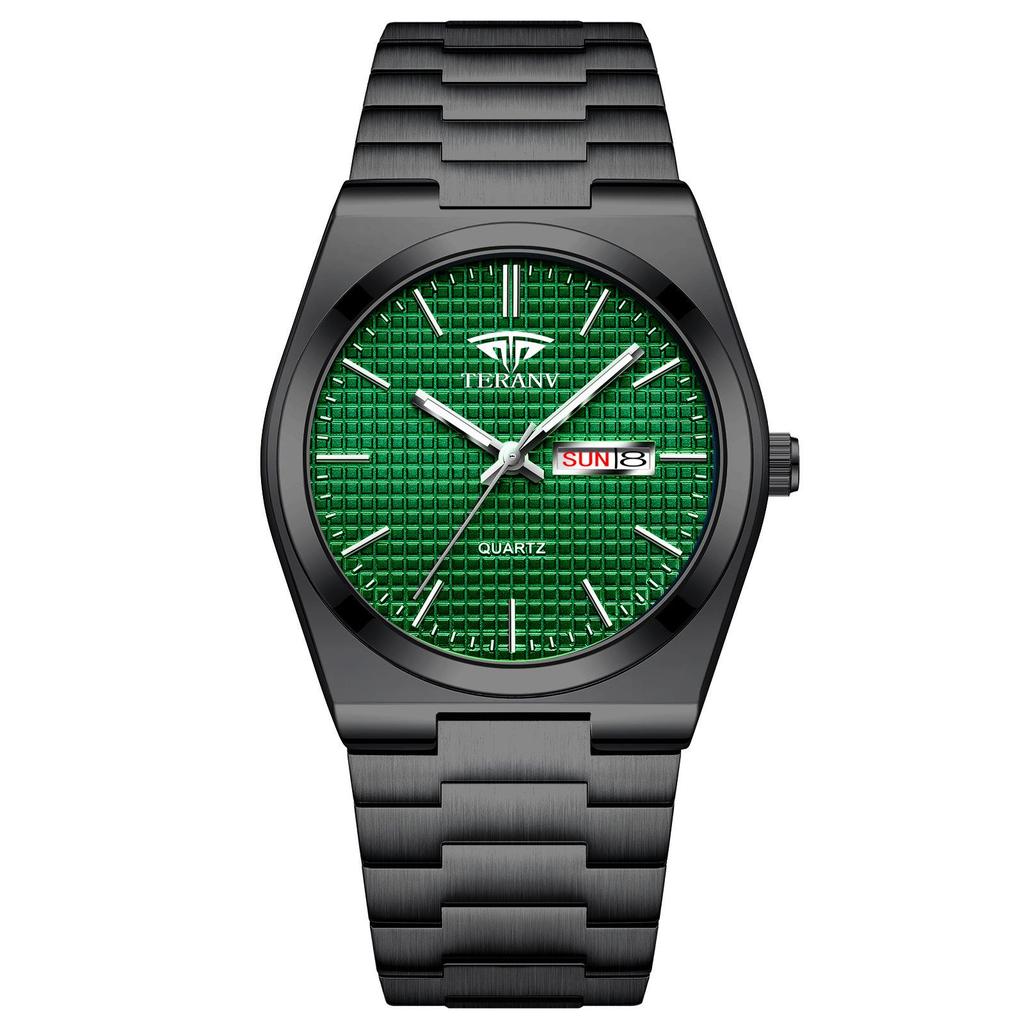 New Men's Ultra-thin Luminous Waterproof Steel Band Watch with Double Calendar - Fashionable, Hot Selling Model