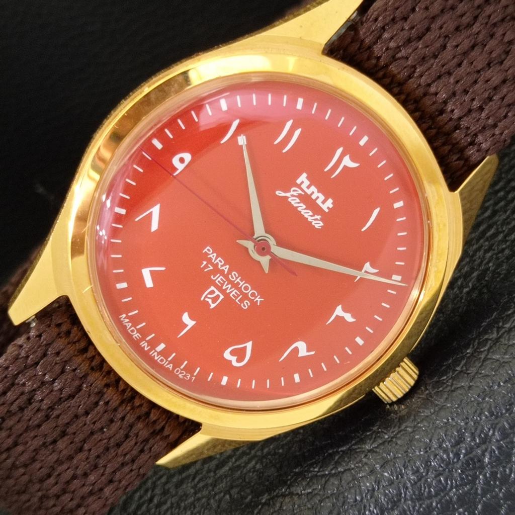 VINTAGE HMT JANATA HAND-WINDING INDIAN MENS RED COLOR DIAL WATCH A702083-5 R208-a702083