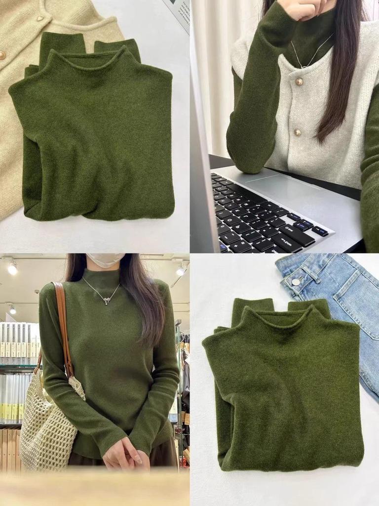 2026 Women's Pink Knit Stand-Up Collar Sweater - Age-Reducing, Warm, Skin-Friendly Long Sleeve Autumn/Winter Top