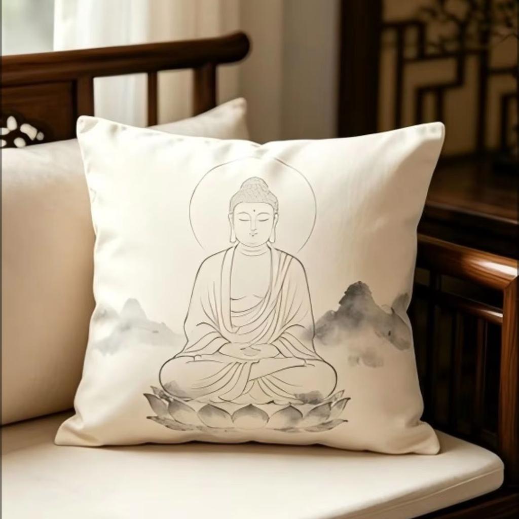Buddha Lotus Throw Pillow Cover Zen Ink Art Print Decorative Cushion Case For Meditation Room Home Spiritual Decor
