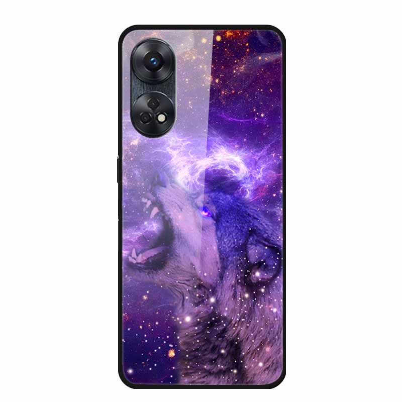 For Oppo Reno8 T 4G Case Luxury Tempered Glass Back Cover Hard Case For Reno8 T 4G 6.43" Capa Funda Animal Vividly Coque Wolf