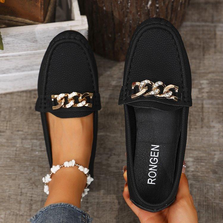 Large size flat bottom shallow mouth metal fashion single shoes spring round head comfortable casual women