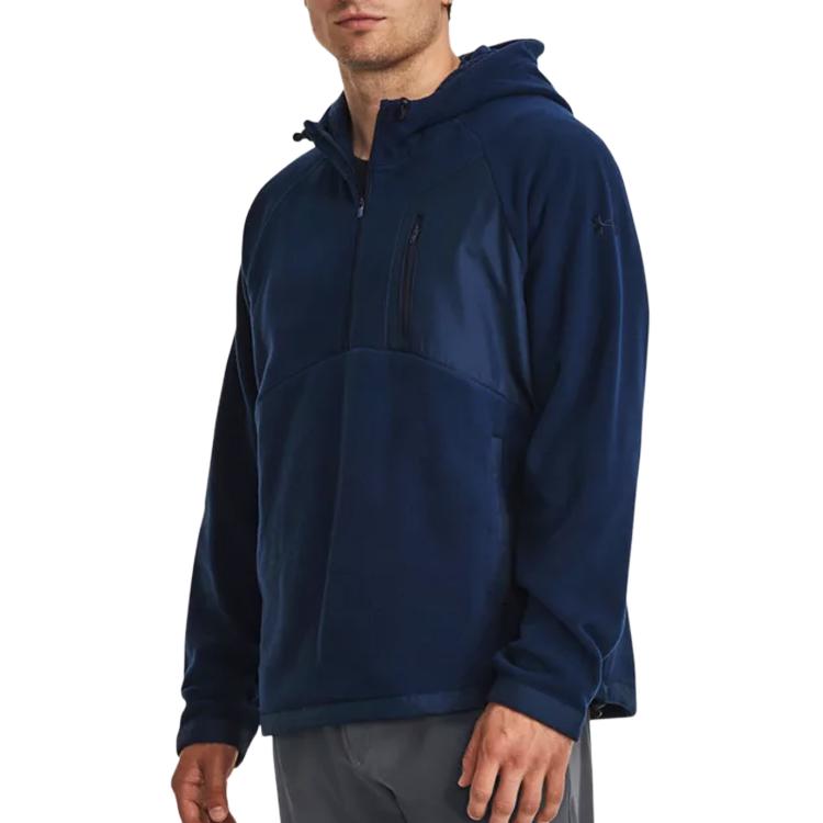 Under Armour Solid Color Hooded Fleece Pullover Sweatshirt Men Sweatshirt Navy 1378981-408