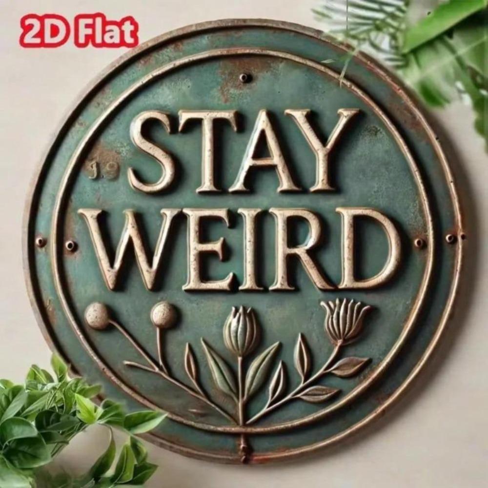 Vintage Stay Weird Round Metal Sign Creative Wall Decor Gift