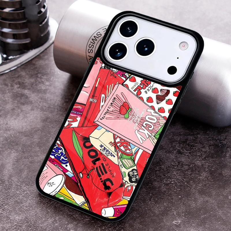 Kawaii Japanese Strawberry Milk Drink Bottle Phone Case for iPhone 17 16 15 Pro Max Air 14 13 12 11 Plus Shockproof Cover