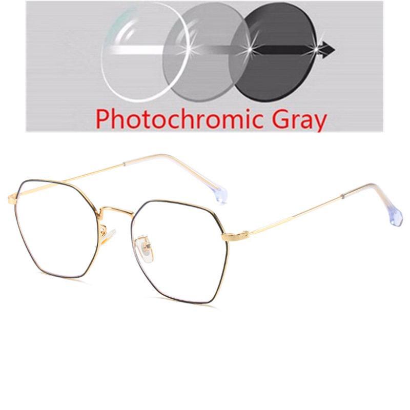 Literature Retro Polygonal Photochromic With Prescription Eyeglasses Female Anti-blue Light Myopia Eyewear Male 0 -0.5 -1.0 Up To -6