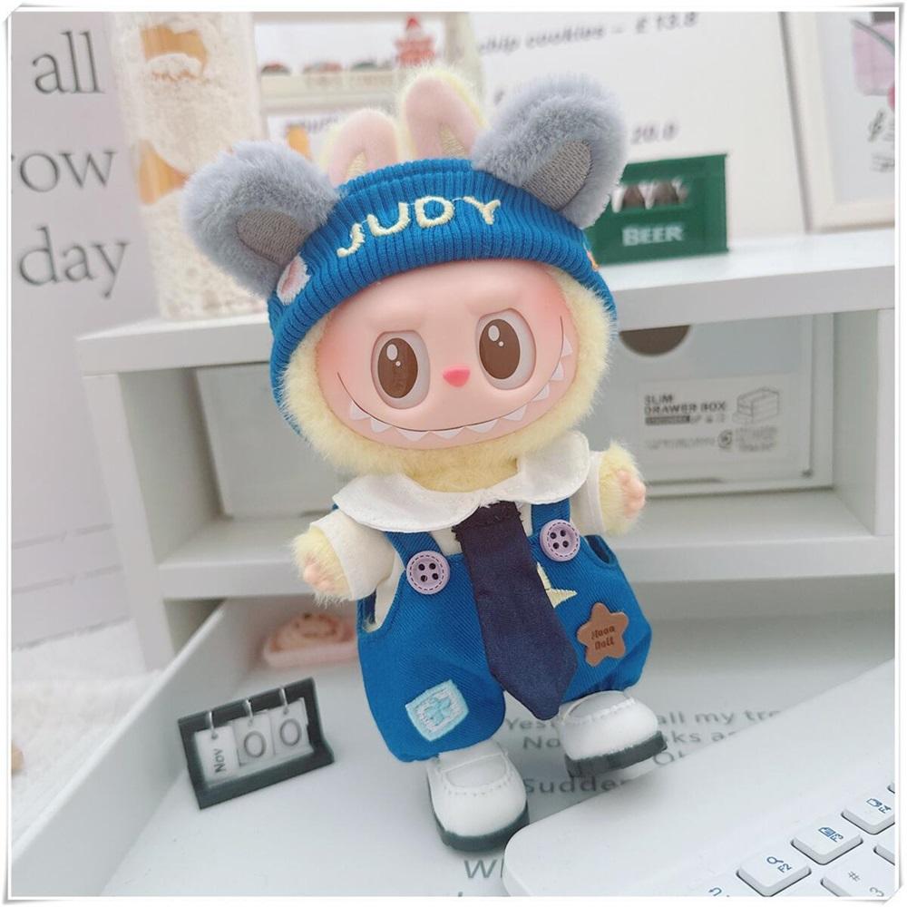 10/15cm Cotton Doll Clothes Set Include Hairband Shirt Tie Overalls 17cm Labubu Clothes Dress Up Accessories DIY Toys