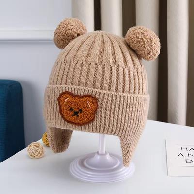 Baby Wollmütze Niedliche Bärenohren Schutzmütze Kinder Winter Verdickte Warme Gestrickte Koreanische Version der Babymütze