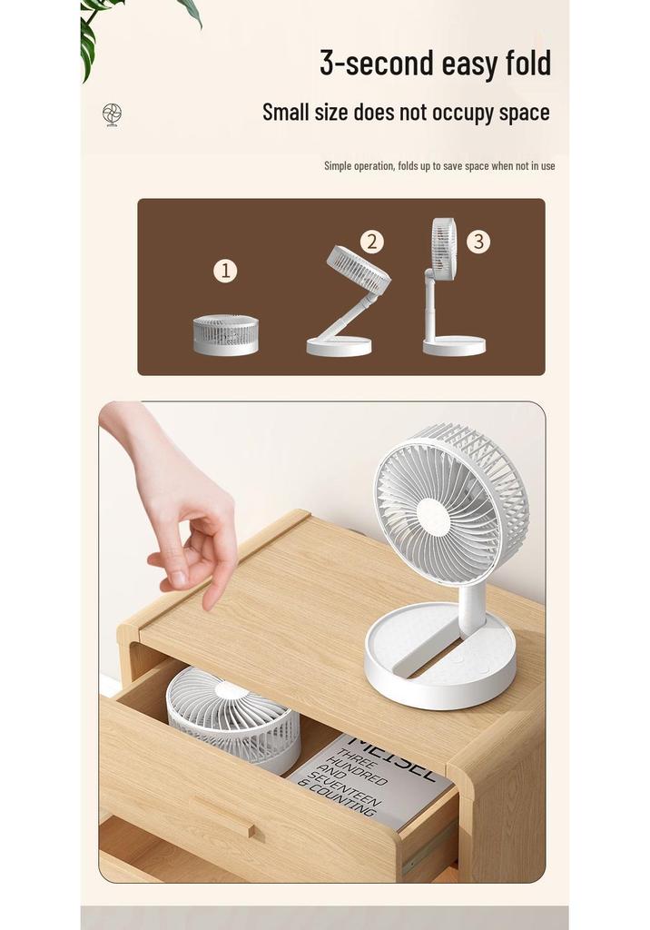 Foldable 6-inch USB Charging Mini Desktop Fan with Telescopic Head and Long Battery Life