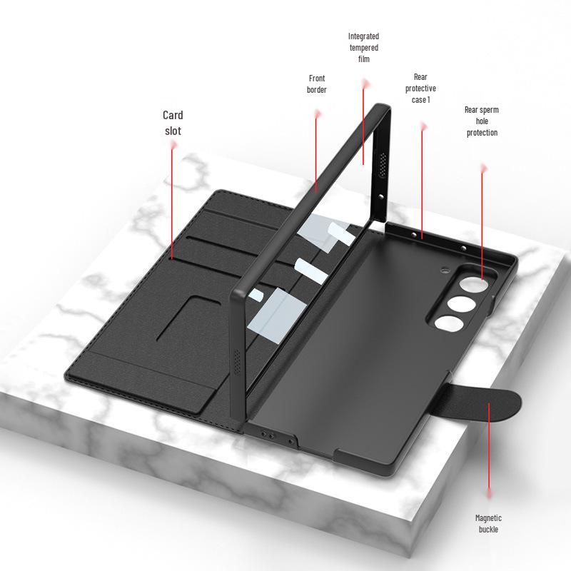 Samsung Z Fold 6 Armor Flip Leather Case with Pen Slot - Full-Wrap Business Shell