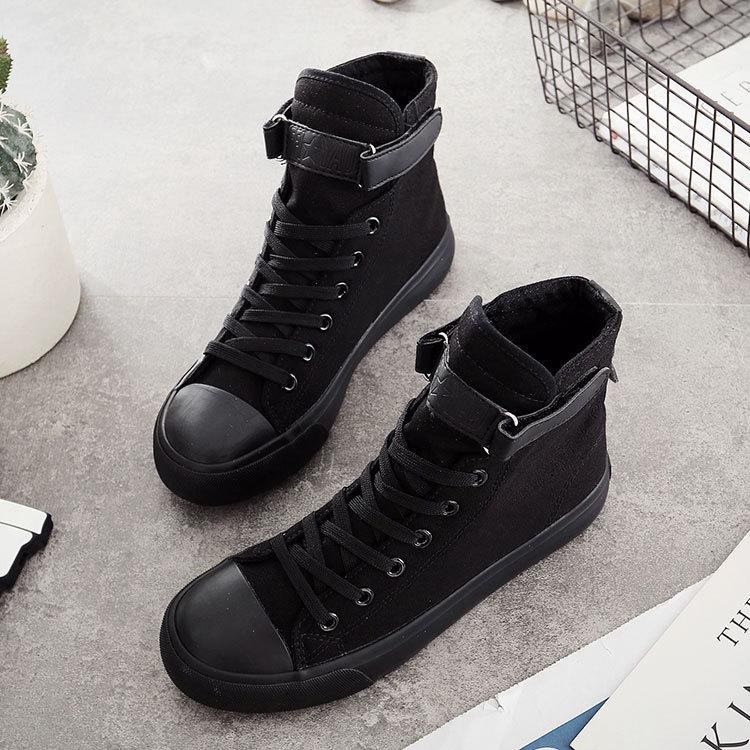 Women's 2025 Spring Velcro High-Top Canvas Shoes - Korean Style, Flat Bottom, Casual Sporty Design