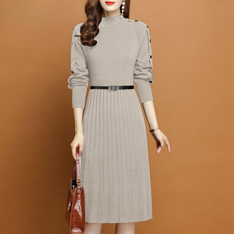 Autumn and Winter Innerwear Dresses Women's Long-sleeved Mid-length Knitted Dress Base Casual Sweater Dress Pullover