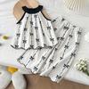 Girls' Stylish Pure Cotton Printed Set New Summer Children'S Halter-Neck Top And Wide-Leg Pants Two-Piece Set