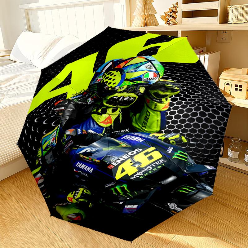 Rider Speeding Through Neon Light Automatic Folding Umbrella - 8-Rib Travel Umbrella with Auto Portable Case, Ideal Gift for Birthdays
