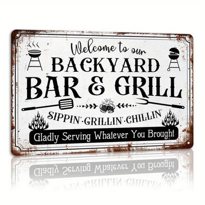 Weathered 8x12 Inch Vintage Tin Sign  Rusty Metal BBQ Backyard Decor Retro Patio Art