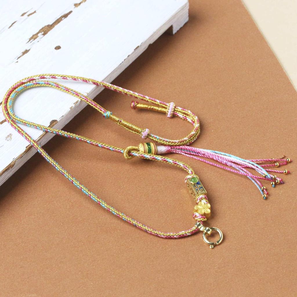 Tibetan Hand-Woven Clavicle Necklace with Colorful Thangka Pendant