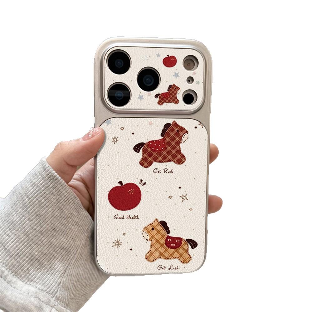 Apple Plaid Pony Is Suitable for iPhone17 Large Window 16promax Mobile Phone Case 15 Fine Holes 14 All-inclusive.