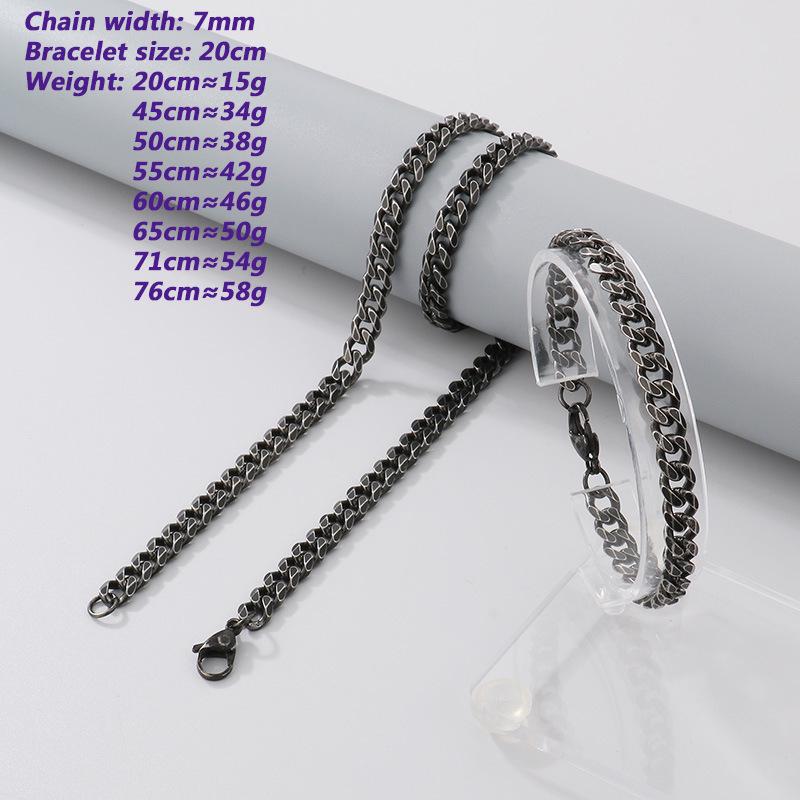 Retro Black Cuban Chain Bracelet Necklace with Multiple Chains Options