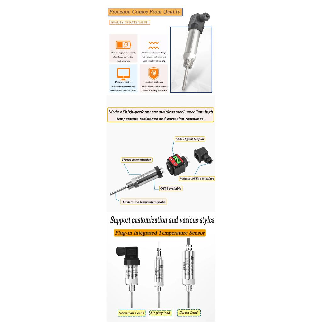 PT100 Temperature Sensor 4-20mA 0-10V 0-5V RS485 -50 To 200C RTD Temperature Transmitter Converter