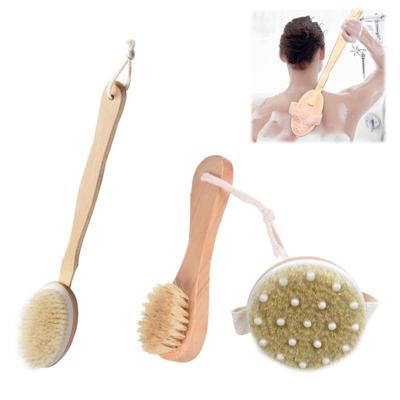 1ks/3ks Suchý kartáč na tělo Kartáč na přírodní dřevo Koupelový kartáč Ergonomická rukojeť Zadní kartáč Peeling na tělo pro mokré/suché kartáčování