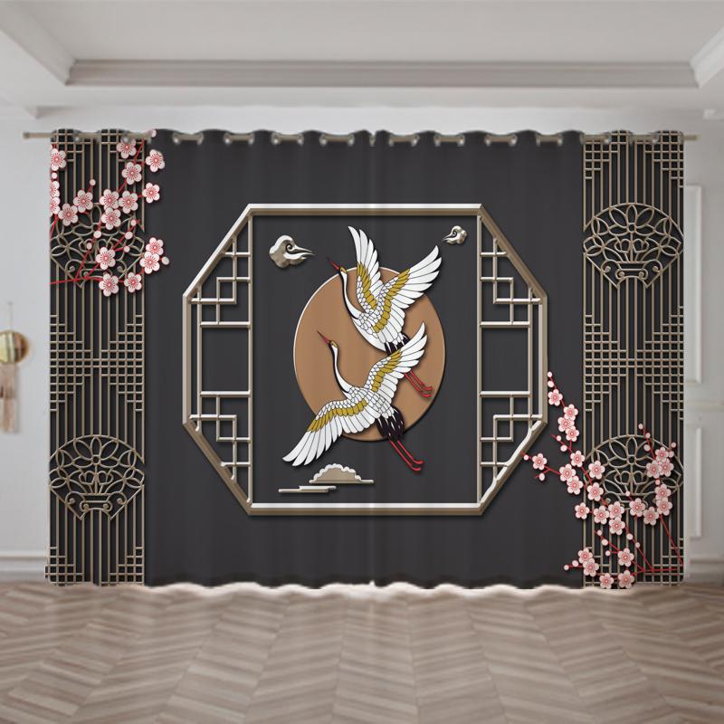 2pcs Chinese Mountain Lnk Painting Print Curtain Grommet Top Polyester Material For Living Room Bedroom Kitchen Free Shipping