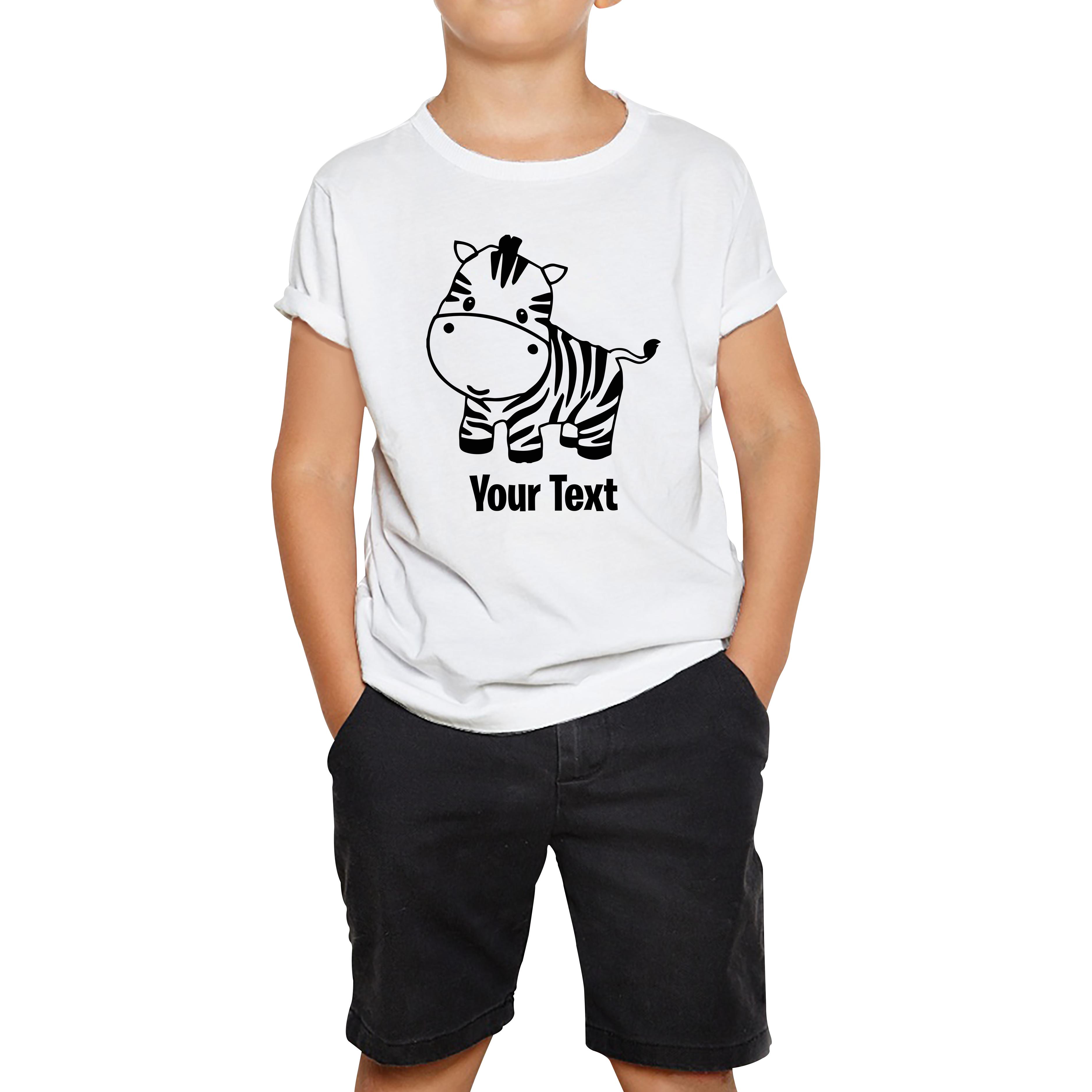 Personalised Cute Little Zebra Your Name Safari Animal Zoo Jungle Kids Tee 110