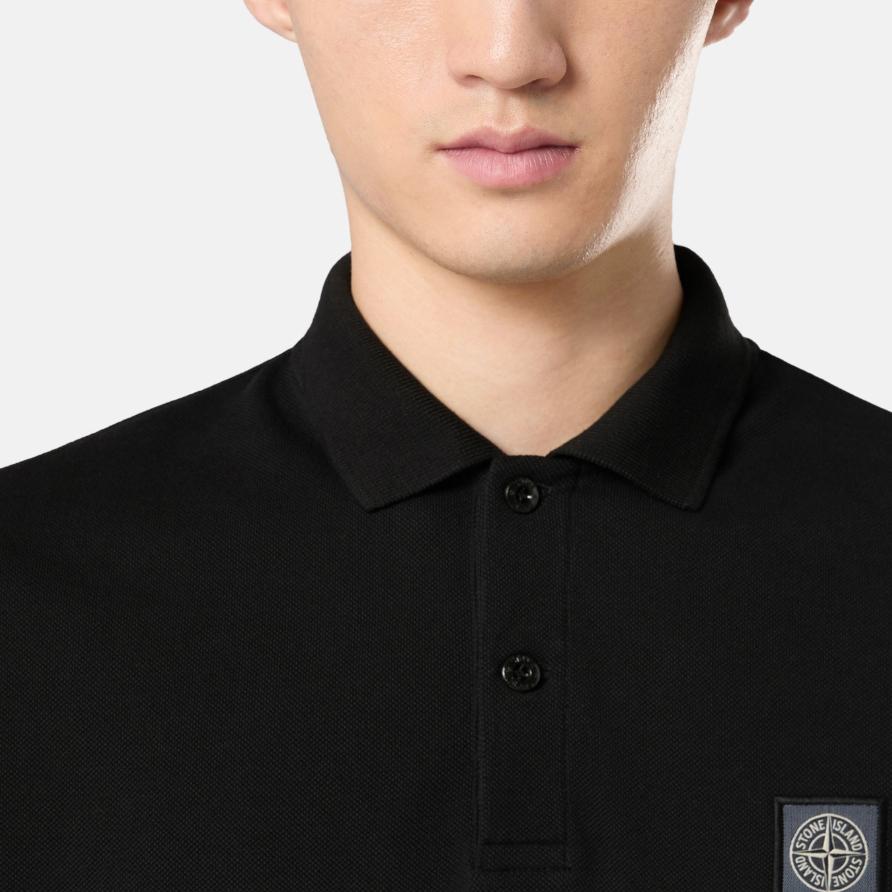STONE ISLAND Button Short Sleeve Logo Polo Shirt Men Polo Shirts Black K1S1522000-2RS0039-V0029