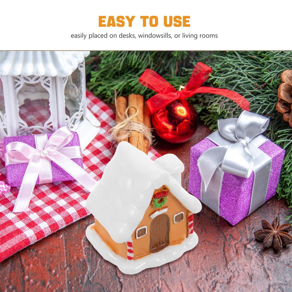 6 pcs Christmas Moss Micro Landscape: Resin Gingerbread House Mini Snow Village Statue For Holiday Decor Xmas Party Ornament,