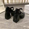 Mary Jane shoes thick heel waterproof platform thick sole heightening Japanese Spice Girl patent leather black temperament French high heel small lea