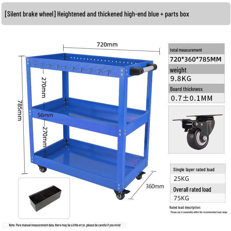 "Green Forest Utility Cart: Three-Layer Tool Trolley & Flatbed for Auto Repair & Beauty Supplies"