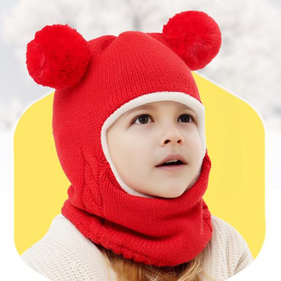 Children Hat Dual Fur Ball Decor Kids Winter Hat Breathable Thermal Cap Outdoor School Thickened Velvet Lining Headgear