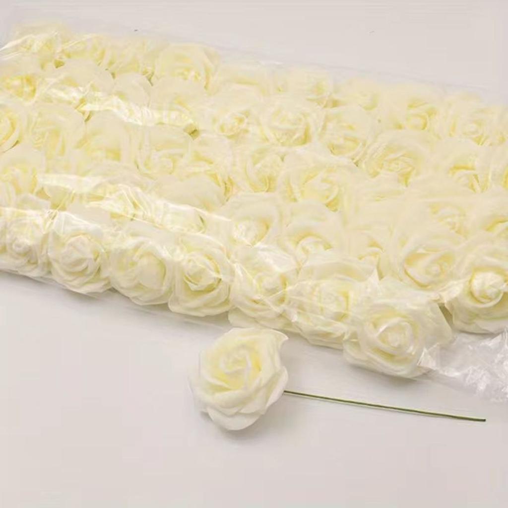50 teile/pakete Weiß PE Rose Künstliche Blume Kopf Mit Stiel DIY Bouquet Hochzeit Party Dekoration Sammelalbum Liefert