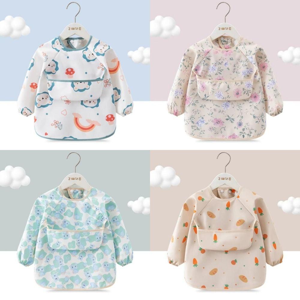 Waterproof Child Feeding Bib Rice Pocket Toddler Bibs High Quality Long Sleeve Apron