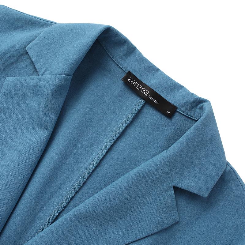 ZANZEA Koreanische Version des Sommers 3/4 Ärmel Knopf Baumwolle Leinen Anzug dünne Strickjacke Jacke Frauen Oberbekleidung