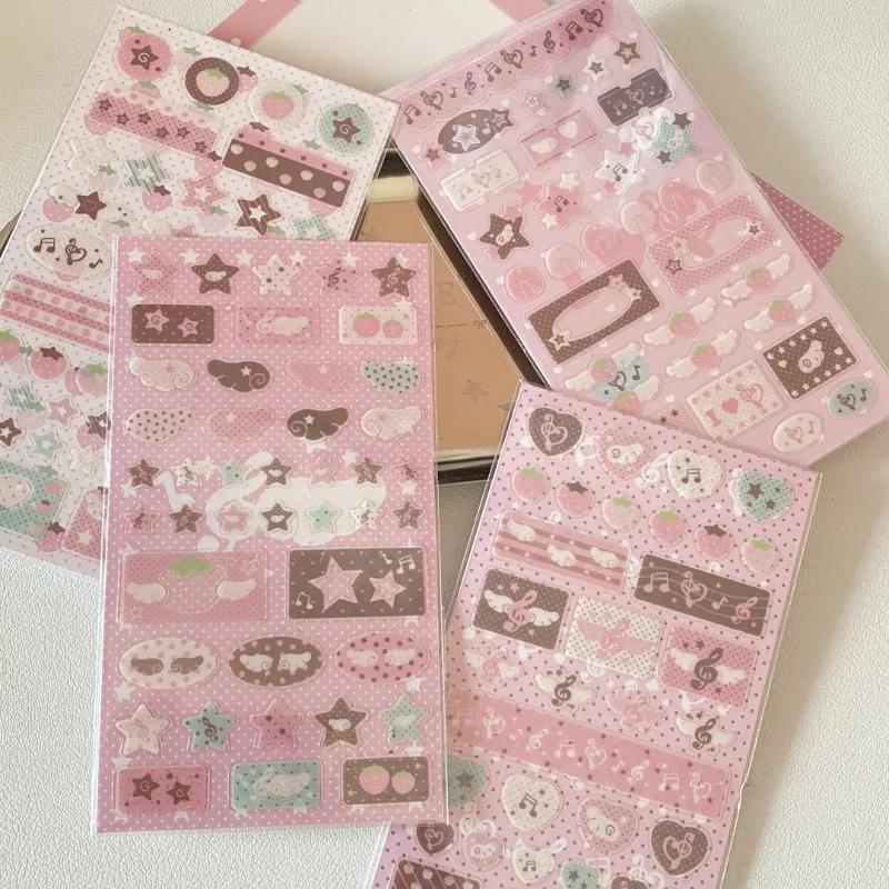 Retro Y2K Pink Brown Color Scrapbook Journal Decal for Kids Cute Wings Star Heart Style Stationery Sticker Student Supplies