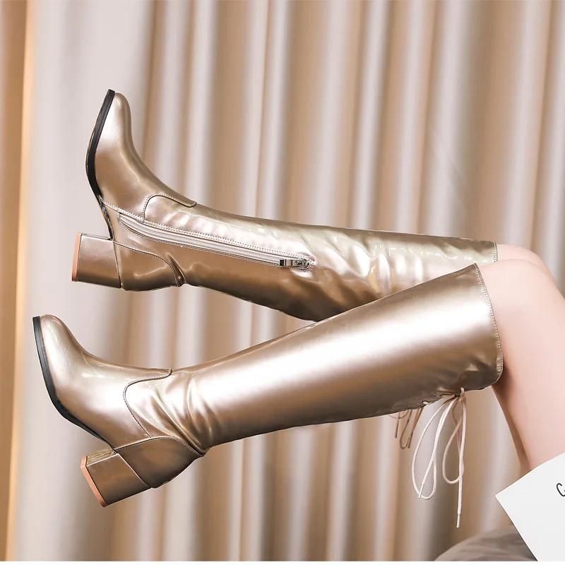 Women Boots Fashion Go Go Boots Cosplay White Red Knee High Boots For Women Plus Size Zipper Boats High Heel Shoes